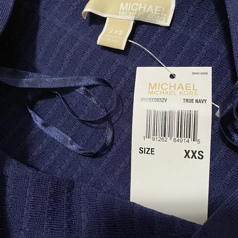 MICHAEL KORS One shoulder jacquard knit Blue dress Asymmetrical Stretch XXS NWT